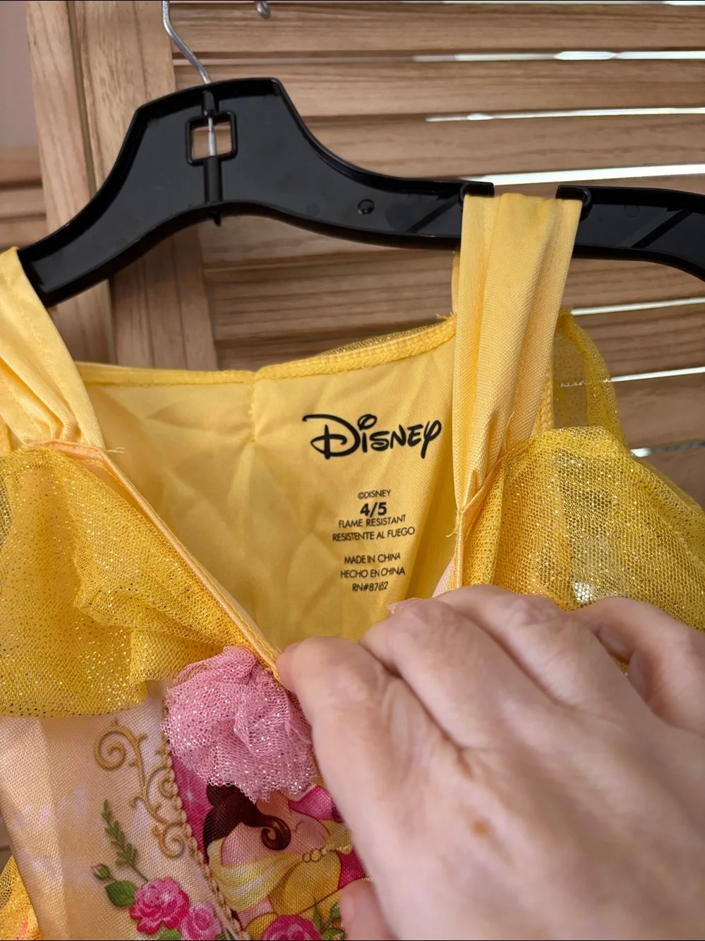 Disney Yellow Belle Dress with Pink Rose Details 4/5